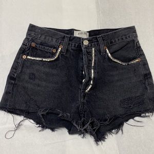 Agolde Parker Black cut-off distressed denim jean short